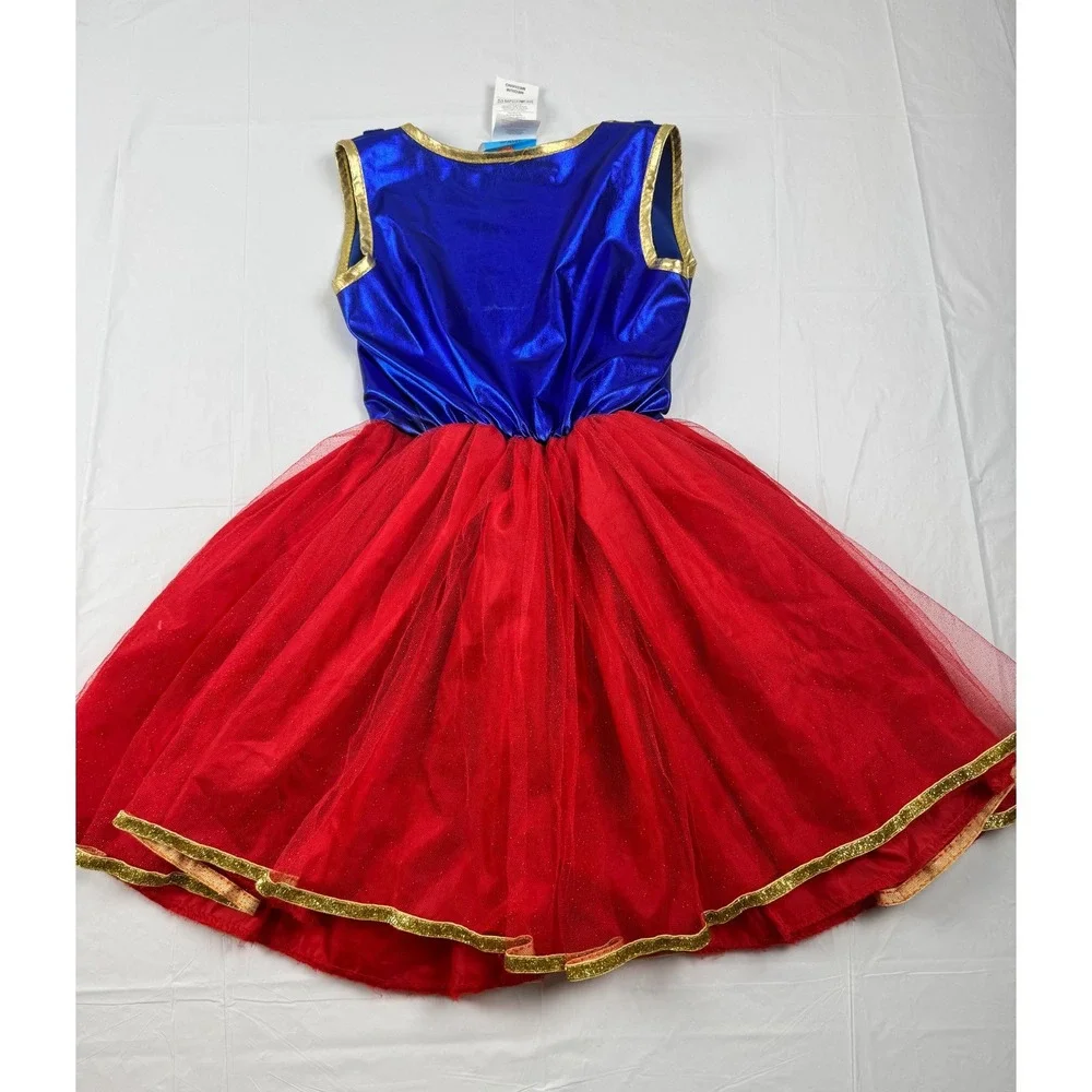 DC Comics Supergirl Costume Dress with Cape Kids Medium Blue Red Gold Tulle